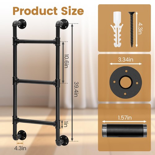 3.3 ft Heavy-Duty Metal Wall-Mounted Egress Ladder – 330lbs Capacity, for Basement Window Well, Fire Escape, RV, Attic, Bunk Bed & Dorm