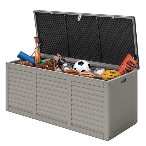 Sesslife 130 Gallon Outdoor Storage Box Lockable Deck Box with Handles Waterproof Dustproof Storage Box Easy to Assembly for Gardens Patio Yards (Gray)