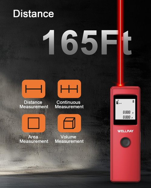 WELLRAY Lazer Measuring Tool Ft/in/Ft-in Units 165Ft Measurement Digital Handheld Laser Distance Meters