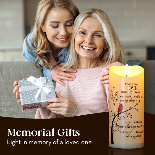 MULCHUM Memorial Flameless LED Candle with Remote Sympathy Gift for Loss of Loved One Battery Operated Candles Cardinal Remembrance Gift for Funeral Grief Prayers