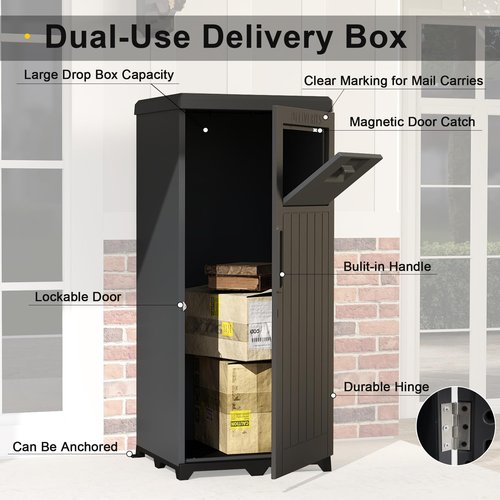 Domi Package Delivery Box for Outside, Large Parcel Drop Box with Lockable Secure, Waterproof Resin Storage Anti-Theft Outdoor Package Delivery for Porch, Curbside, House