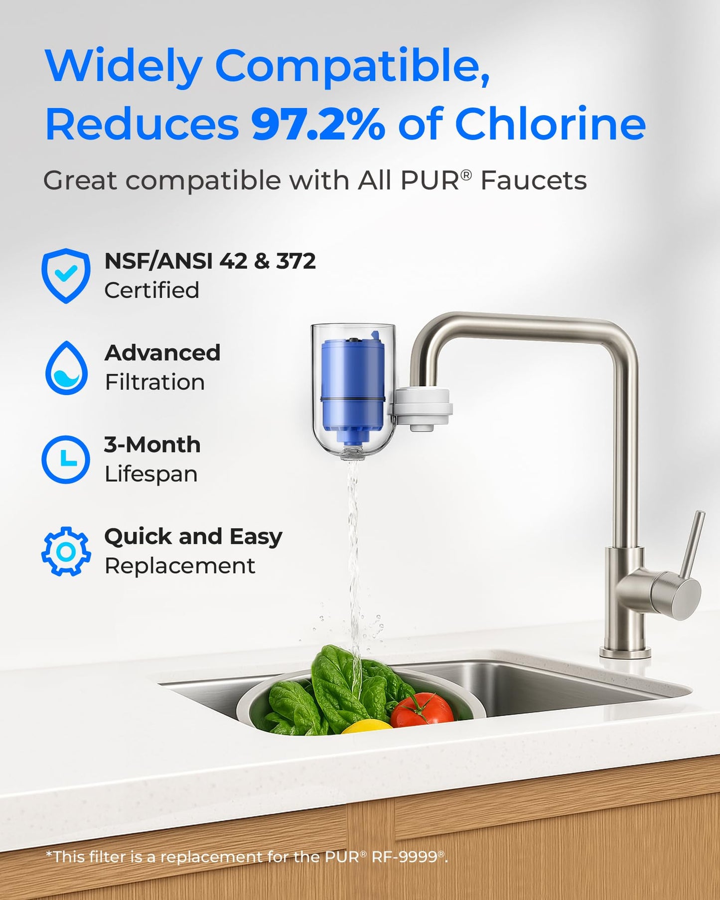 Waterdrop C08A Faucet Water Filter, Compatible with All PUR® PLUS Water Filter, PUR® PLUS RF9999® Faucet Water Filter, NSF 42 Certified, 3-Month, 300-Gallon, 1 Pack