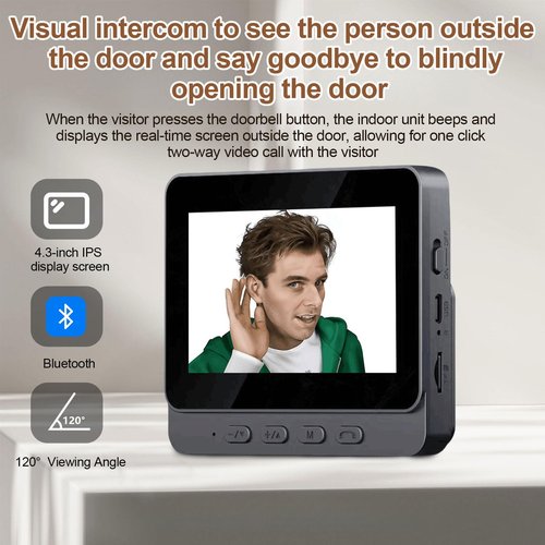 Preshwous Door Bell Cameras Wireless with 1080P Camera, 4.3-Inch IPS Screen, No WiFi Required, 120° Viewing Angle, Home Video Intercom System