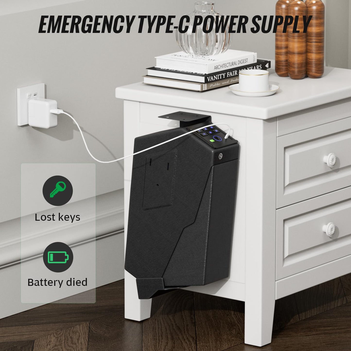 Biometric Pistol Safe LED Light,Quick Access Security Safe with Fingerprint 6-button Backlit Keypad,Auto Open Hidden Hand GunSafe for Bedside Home Nightstand Vehicle Desk (1 GUN UPGRADE)