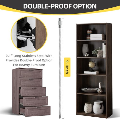 4our Kiddies 2 Pack Furniture Wall Anchors for Baby Proofing, Anti Tip Dresser Wall Safety Anchors Heavy Duty, Anchor Bookcase, Dresser, Cabinet To Wall, Earthquake Straps for Child Safety(Black)