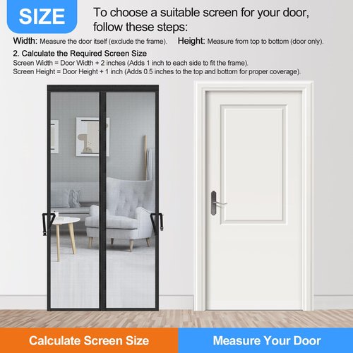 TERRVINE Thickened Magnetic Screen Door, Upgraded Heavy Duty High‑Density Mesh, Full Strip Magnets Self Sealing, Tear Resistant, Easy Assemble, Keep Bugs Out (Black, Fits Door Size 36'' x 80'')