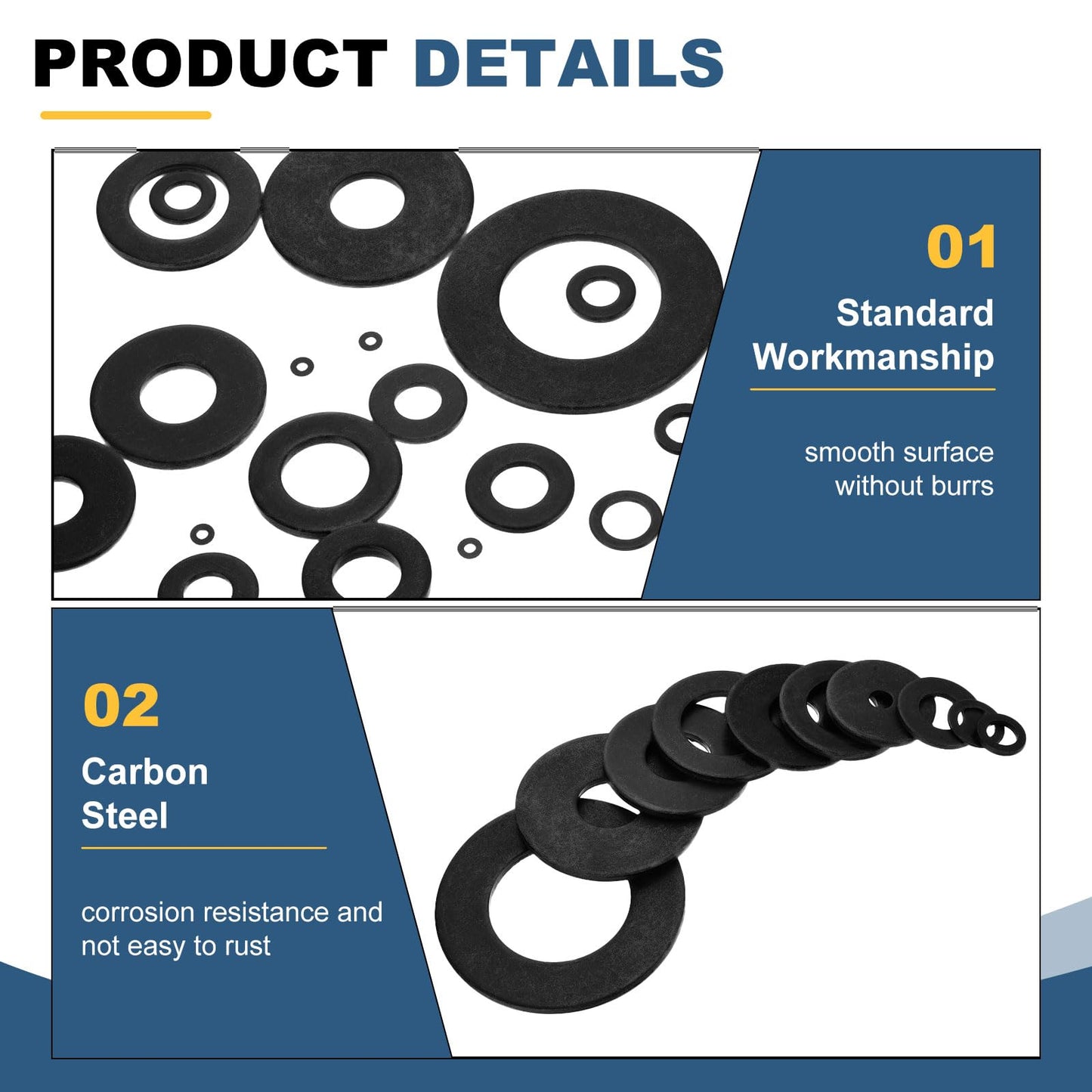 uxcell 20Pcs Carbon Steel Flat Washers, M8x30x3mm Black Oxidized Grade 8.8 Washer, Seal Gaskets Flat Ring for Screws Bolts Machinery Repair, Outdoor Construction