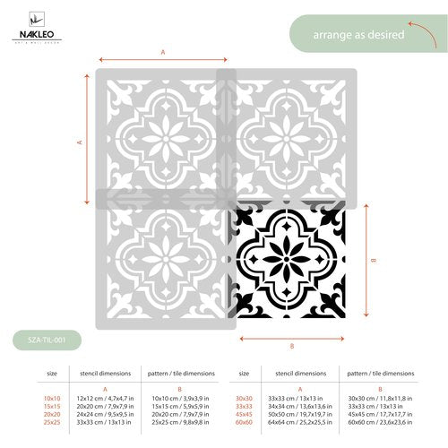 NAKLEO Tile Painting Stencil 3,9”x3,9”, Valetta Spanish Moorish Flower Moroccan, Plastic Reusable Template, Home Decor Craft DIY, Floor Concrete Patio Wall – Terracotta