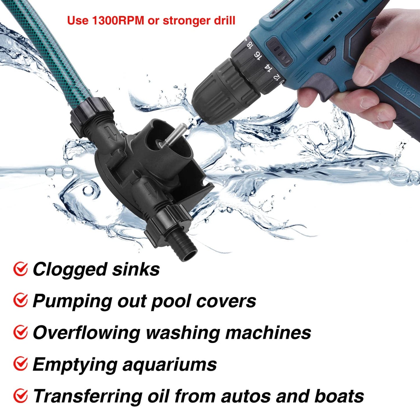 TRUPOW Self-Priming Mini Hand Water Transfer Drill Pump Kit with Water Hose & Oil Hose for Home Water Oil Fluid Transfer