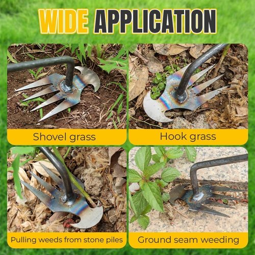 Gardenia Uprooting Tool, Gardinia Uprooting Tool, Gardenia Iron Weeding Rake, Manual Weed Puller Tool for Lawn and Garden, 4 Tooth Manganese Steel for Gardening Backyard Farm (Black-11.8 In)