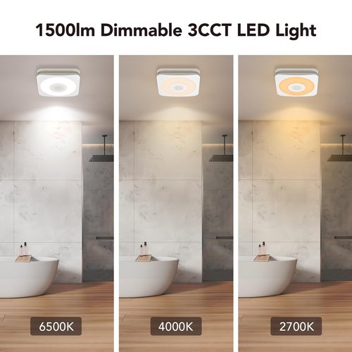 OREiN Bathroom Exhaust Fan with Bluetooth Speaker, 110/160 CFM 1.0 Sones Bathroom Fan with Light, 40W Shower Vent Fan with Light & Remote, 1500lm LED Light 2700K/4000K/6500K & Nightlight, Music Sync