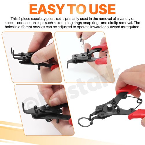 Rustark 312Pcs 4 in 1 Snap Ring Pliers with M1.5-M10 Black E-Clip Circlip Retaining Rings Assortment Kit and M4-M28 C-Clip External Snap Rings Assortment Kit with Tweezers
