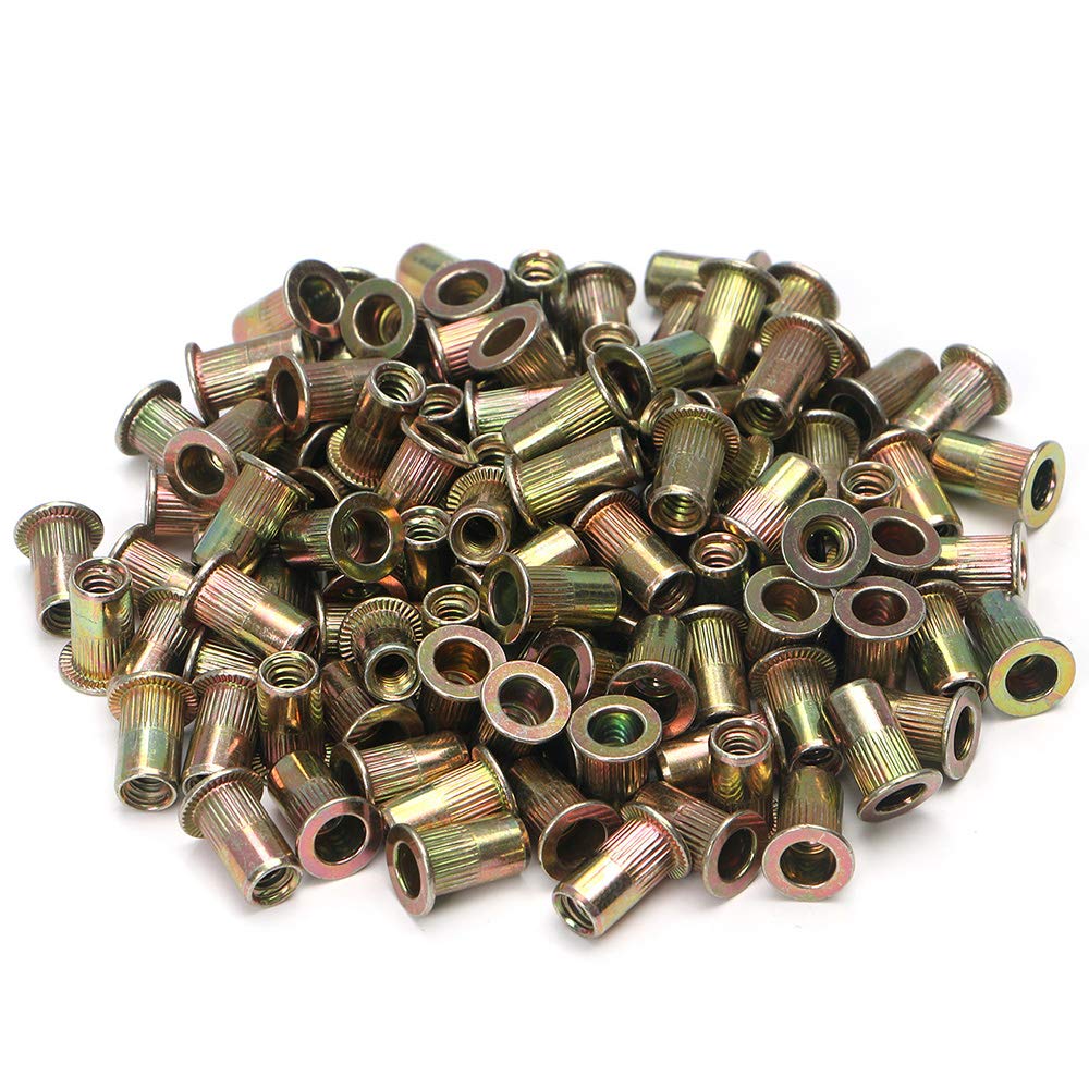 100pcs Carbon Steel SAE Rivet Nuts 1/4-20 Threaded Rivet Insert Nutsert Rivnuts Kit
