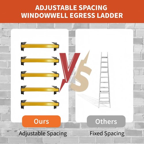 5 Rung Window Well Egress Ladder, Heavy Duty Adjustable Fire Escape Wall Muonted Ladder for Home Safety Emergency Ladders for 650LBS Loading