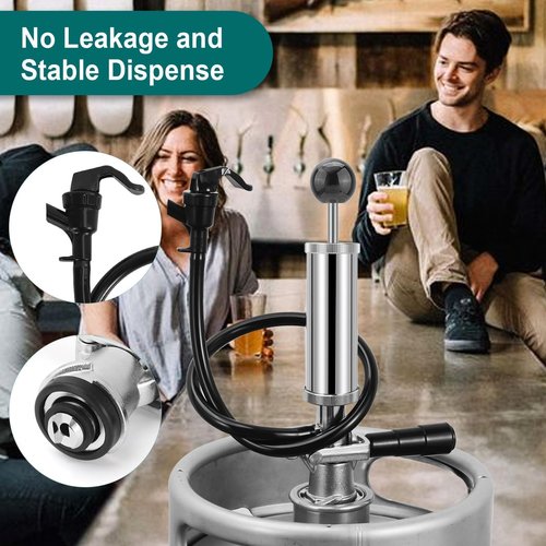 4" Beer Tap Keg Tap Pump - American D System Beer Keg Pump for US Sankey Keg, Party Hand Pump Picnic Tap with 2 Beer Faucet & Beer Hose, Kegerator Pump Draft Beer Faucet Beer Dispenser for Home Bar