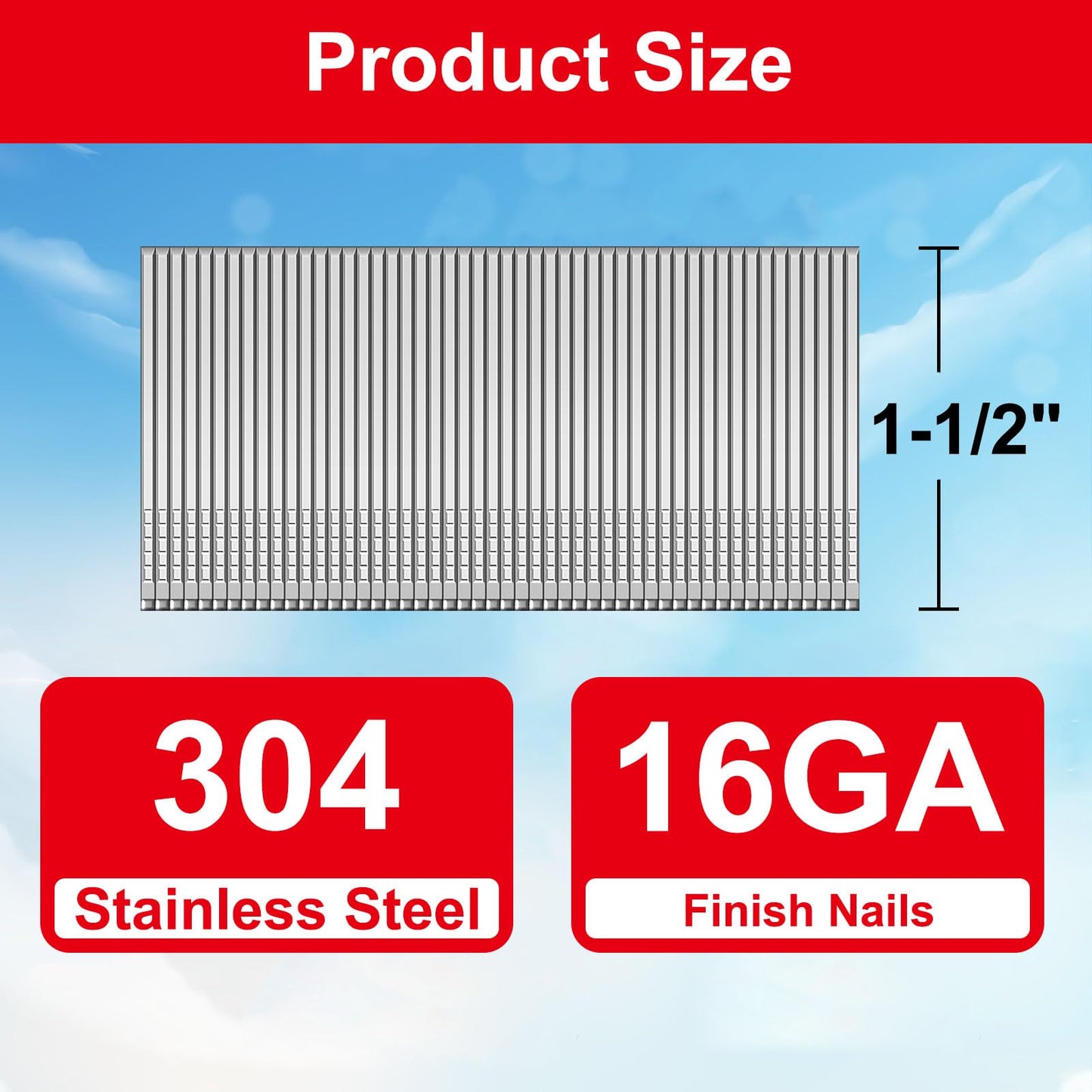 SimCos 16 Gauge 1-1/2 Inch 304 Stainless Steel Finish Nails, 1800 Pack