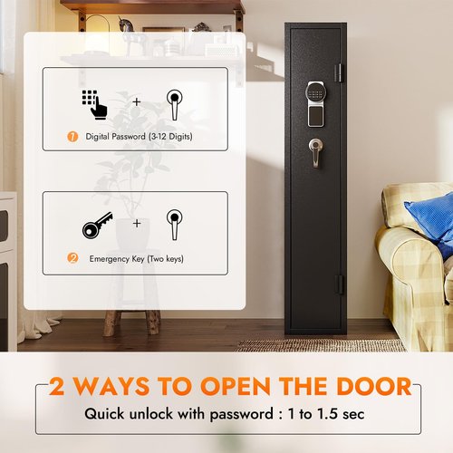 Xyvaly 2-3 Gun Safe for Rifles and Pistols with Digital Touch Keypad,Gun Cabinet with Built-in Removable Storage Shelf, Rilfe Safes for Shotguns with Gun Slot