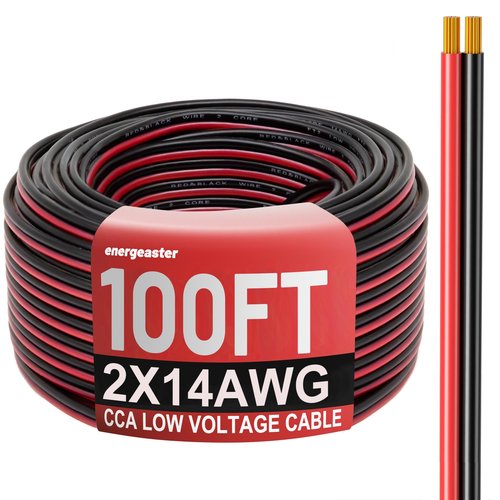 Energeaster 14 Gauge Wire 100FT, 2 Conductors Electrical Wire Red Black Cable, Low Voltage 14 AWG Copper Clad Aluminum Extension Cord for Speaker Wire, LED, Automotive 12V/24V DC