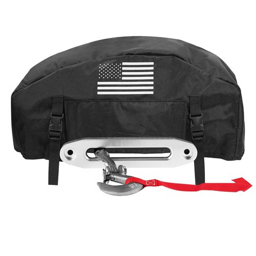 GEVINFA Winch Cover, 2025 Latest Flag Waterproof Dust-Proof Winch Protective Cover, Indoor & Outdoor Winch Accessories for 8000-13500 lbs Electric Winches With Adjustable UV Resistant Cover
