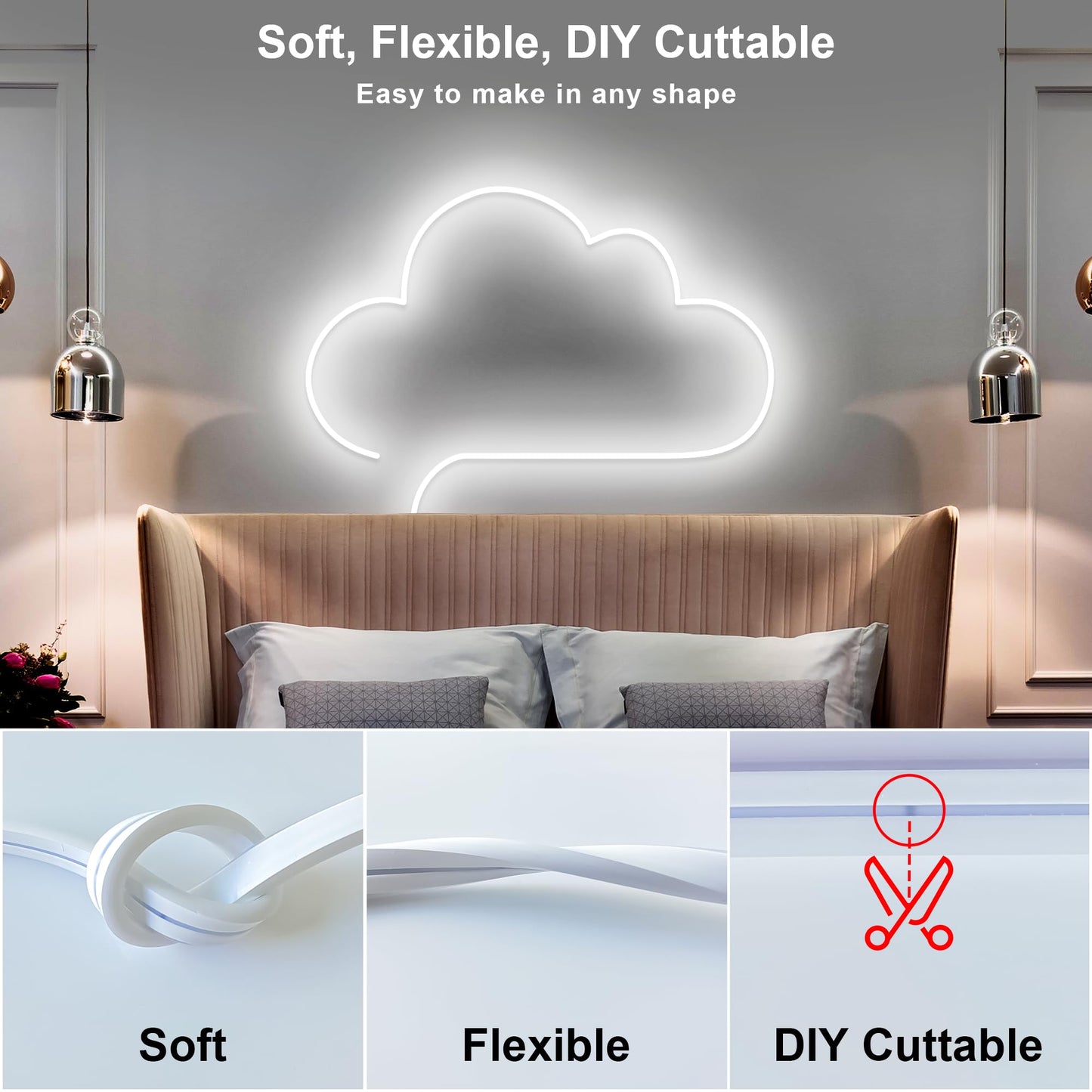 6M Neon LED Contains Removed Neon Lights Strip Adjustable Flexible Lights for Room Decoration(Cold White)