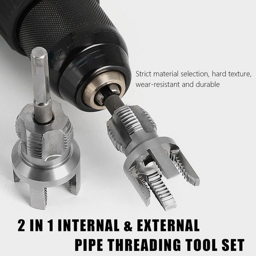 2 in 1 Internal & External Pipe Threading Tool Set, 2 Pcs Plastic Pipe Thread Cutting Tool, Electric Drill Compati, PVC Pipe Threader Set 1/2 3/4 Npt
