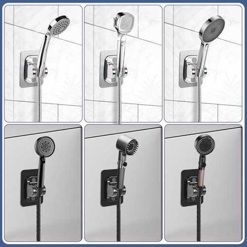 2PC Strong Adhesive Shower Head Holder - Adjustable No Drilling Wall Mount for Shower Wand Holder, Bathroom Shower Bracket with Black & White,Suitable for Installation On Bathroom