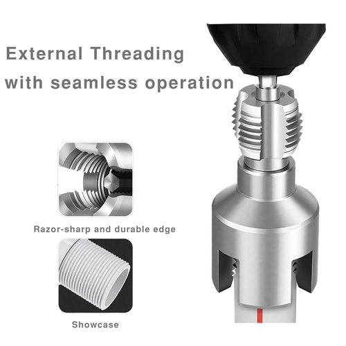 Integrated Internal & External Pipe Threading Tool with Sealant Tape Dual-Function PVC Pipe Threader Kit, 1/2" 3/4" 1" Dies, Electric Drill Compatible for Plumbing, DIY, HVAC (1/2"+3/4")