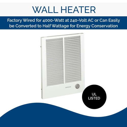 Broan-NuTone, White 198 High Capacity Wall Heater, Painted Grille, 4000/2000 Watt 240 VAC, 2000/4000