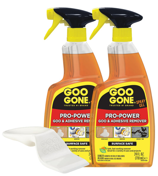 Goo Gone Pro-Power Spray Gel Adhesive Remover - Surface Safe, Great Cleaner, No Harsh Odors, Removes Stickers, Can Be Used On Tools, 24 Ounce, 2 Pack with Scraper Tool