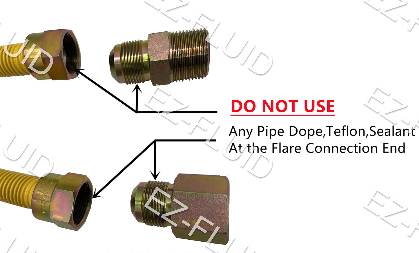 EZ-Fluid 24" Tankless Water Heater Full Port Gas Flexible Line,Yellow Epoxy Coated 3/4"MIP x 3/4"FIP (1"OD) Full Flow,High Btu,Gas Connector Hose Supply For Commercial,Residential (1