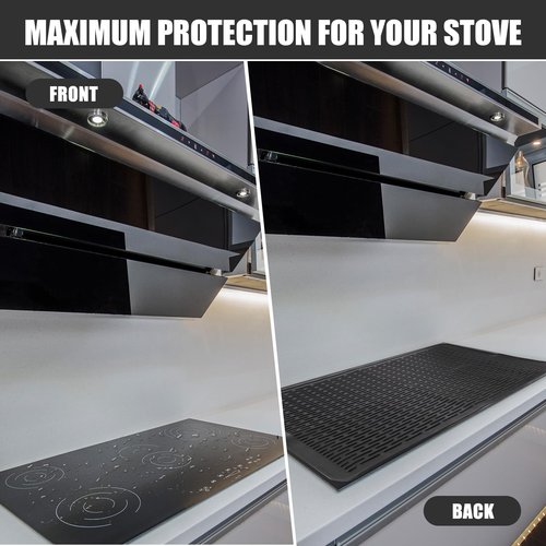 Silicone Electric Stove Cover Pad, Classic Black Non-Slip Cooktop Protector Mat Heat Resistant Silicone Stove Top Protector Large Stove Cover for Kitchen Dish RV Countertop Induction Counter