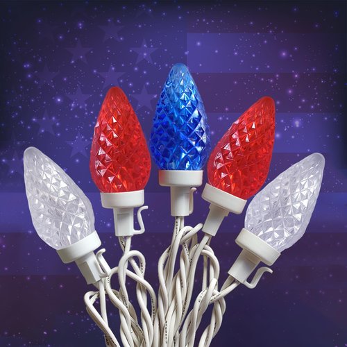 Fonusty Red White and Blue Lights 25Ft C9 Strawberry Christmas Lights 25 LED Bulb 4th of July Light Plug in Patriotic Light for Indoor Outdoor Patio Home Independence Day Memorial Day Christmas Decor