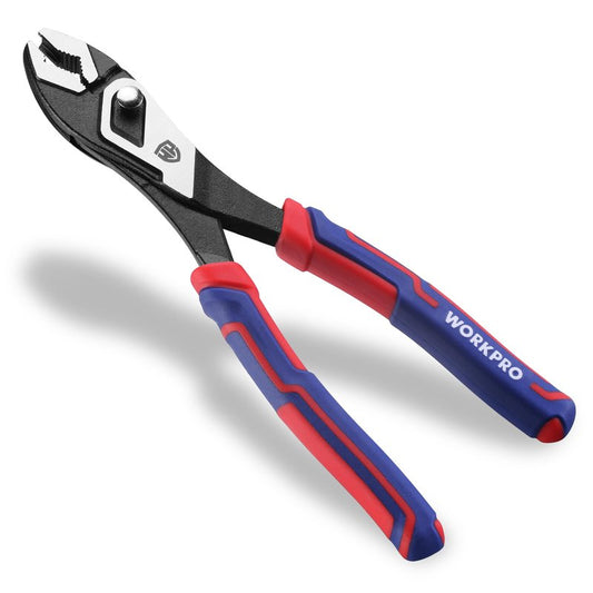 WORKPRO 8.5 Inch Slip Joint Pliers, High Carbon Steel Pliers Tool with 4-Modes Adjustment, TPR Handle, Box-joint Design, Diamond-Grip Jaws with Nail Puller Teeth For Maximum Grip