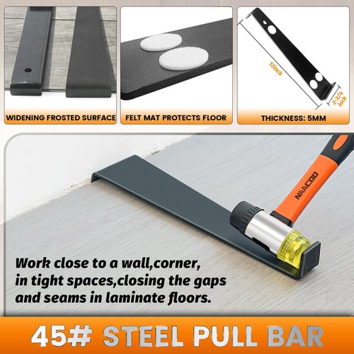 Laminate/Vinyl Flooring Tools, NAACOO Tapping Block for Vinyl Plank Flooring - Double Sided with Notches, Pull Bar, 40Pcs Floor Spacers, Rubber Mallet. Universal Floor Installation kit.
