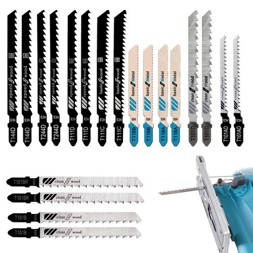 20 Pieces T-Shank Jig Saw Blades for Wood, Multi-Purpose T Shank HCS/Hss Steel Jigsaw Blades Set for Cutting Wood Plastic Metal