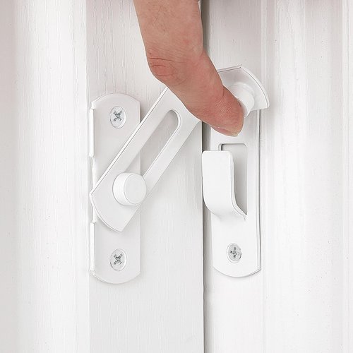 INIRET 2 Packs Flip Door Sliding Latches，White 90 Degree Stainless Steel Bar Gate Latches Safety Door Lock,Sliding Door Antique Lock Gate Latches Wine Cabinet Carbon Steel Closet Door Latches