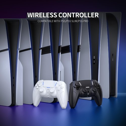 JDDWIN LED Wireless Gaming Controller for PS5/PC/Steam Deck,Hall Effect, Trigger Stops, Mappable Buttons, Bluetooth Audio,Marco, Turbo, Vibration, 6-Axis Motion Contro Gamepad with Speaker (White)