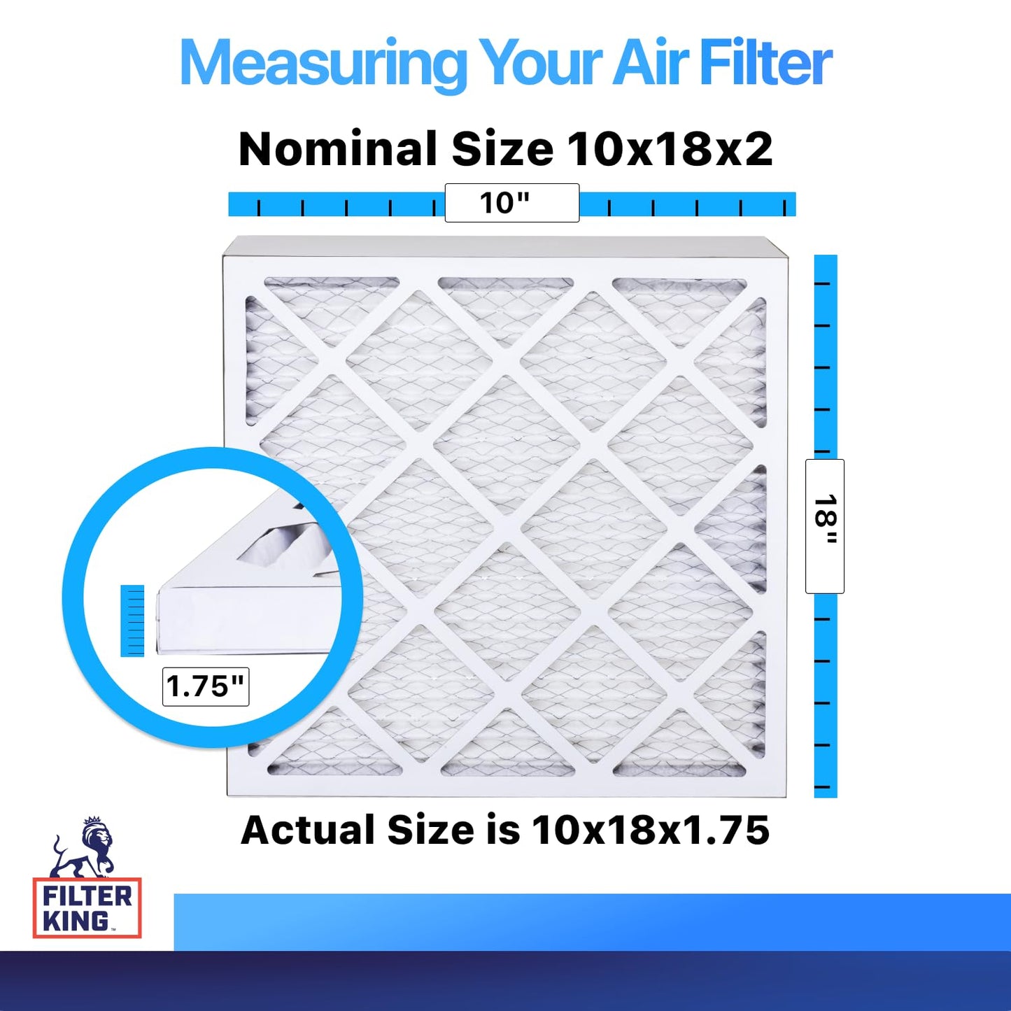 Filter King 10x18x2 Air Filter (MERV 8) (6-Pack) Dust & Allergy Control AC Furnace Filters, MADE IN USA, HVAC, Pleated, Electrostatic (Actual Size: 10 x 18 x 1.75)