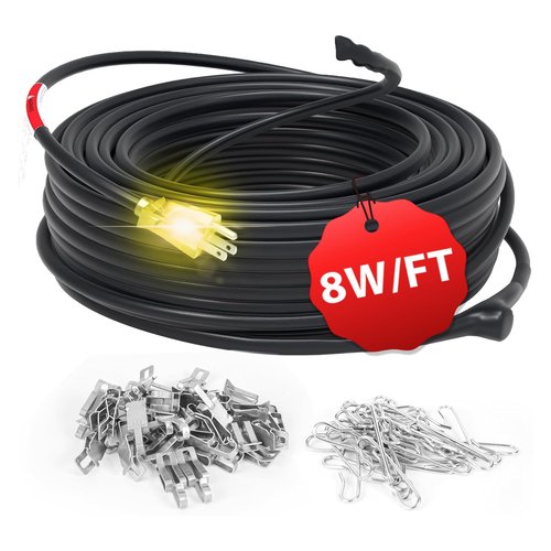 HEATIT 24ft Roof and Gutters Heating Cable with 10ft Lighted Plug Heavy-Duty Heat Tape, 120V 8W/ft