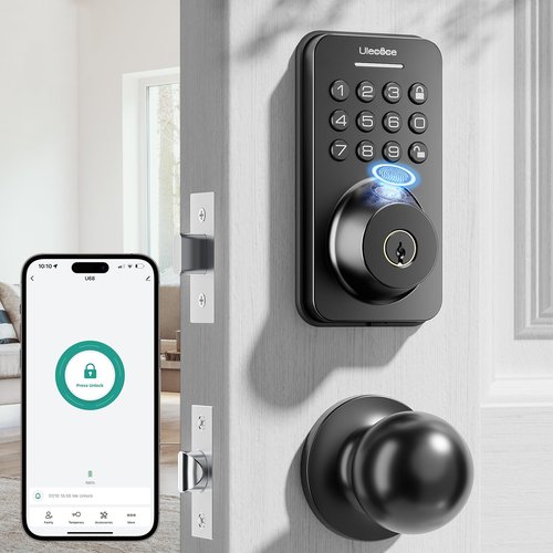 Ulecoce Keyless Entry Door Lock Built-in WiFi with Handle Set, Smart Lock with App Control, Electronic Keypad Deadbolt with Doorbell, One-time Code, Auto-Locking, Easy to Install