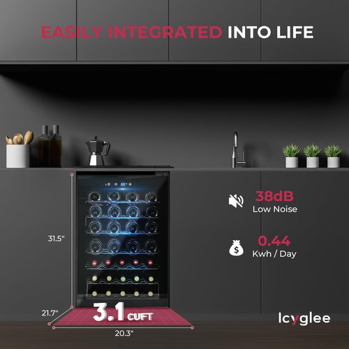 Icyglee 4.5 CU.FT Wine Cooler Refrigerator, Small Built-in Wine Fridge for Red, White and Champagne, Mini Fridge with Adjust Temperature, Black