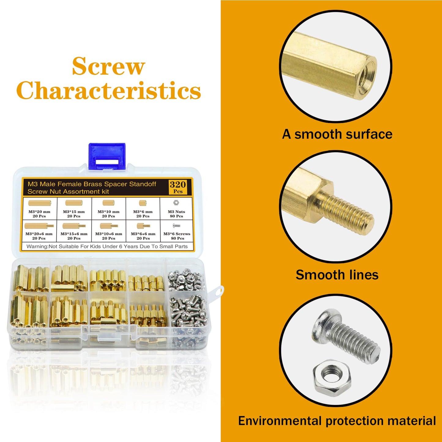 Csdtylh 320Pcs M3 Motherboard Standoffs&Screws&Nuts Kit, Hex Male-Female Brass Spacer Standoffs, Laptop Screws for DIY Computer Build, Electronic Projects, Raspberry Pi, Circuit Board etc.
