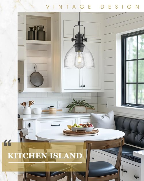 Audickic 2 Pack Pendant Lights Kitchen Island, 7.5" Black Pendant Lighting with Clear Seeded Glass Shade, Farmhouse Hanging Light Fixtures for Dining Room, AD-22151-1P2-BK