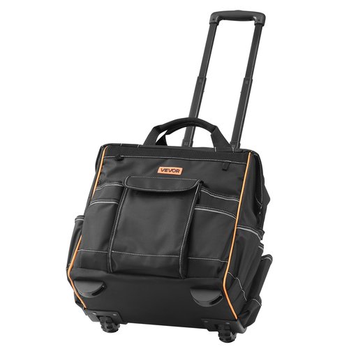 VEVOR 15" Rolling Tool Bag, 110 lbs Load Capacity, 25 Pockets Heavy Duty Roller Tool Bag on Wheels, Adjustable Telescoping Handle & Stable Base, Toolbag Organizers w/Wheels for Construction, Mechanic