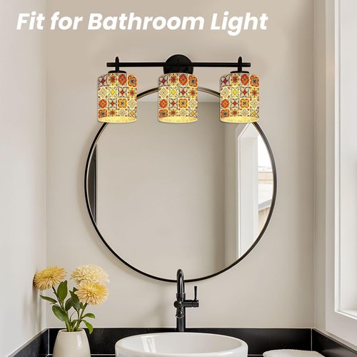 3 Pack Glass Lamp Shade Small Lampshades Mexican talavera ceramic tile Ethnic folk ornament Italian pottery Lamp Cover Replacement Glass Shades for Light Fixtures Table Lamps Floor Lamps