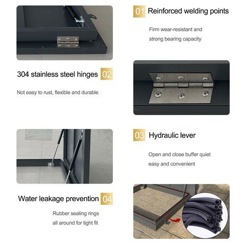 VOLDAX Heavy Duty Commercial Roof Access Hatch Emergency Escape Hatch Cover, Easy Open Roof Hatch with Support Rods, Sealed Roof Access Door for Warehouses(96 * 96cm/37.8 * 37.8in)