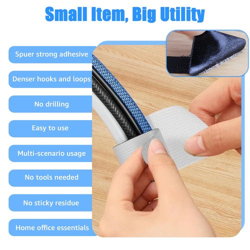 80PCS Hook and Loop Cable Ties, Hook and Loop Cable Straps, Under Desk Cable Management, Adhesive Cable Clips, Sticky-Back Cord Organizer for Desk, Household & Office Organization (White)