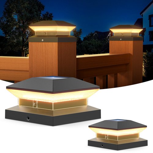 LETMY 2 Pack Solar Post Cap Lights, 40 LEDs Fence Post Solar Lights Outdoor Waterproof, Upgraded Brighter Deck Fence Cap Light Solar Powered for 4x4, 5x5 or 6x6 Vinyl Wooden Posts (Black)