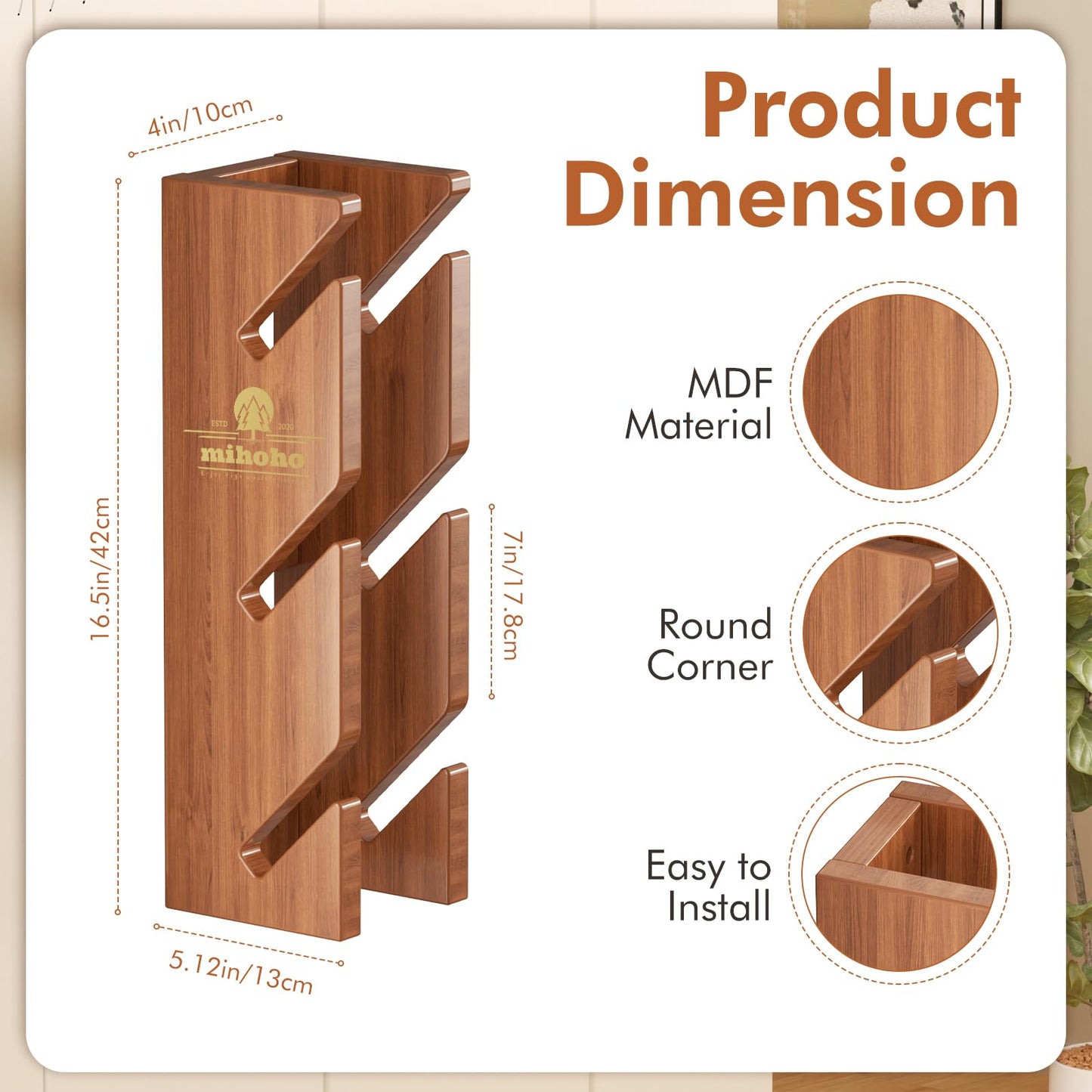 Mihoho Free Standing Skateboard Racks Floor Stand 3-Layer Wooden Skateboard Holder, Snowboard Storage Display Rack, Longboard Kids Skateboard Deck (Walnut)