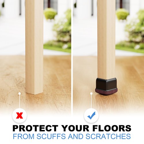 16 Pcs Chair Leg Floor Protectors for Hardwood Floors - Square Silicone Covers with Felt Pads, Protect Floors, Reduce Noise (Black, Fit: 3/4" to 1")